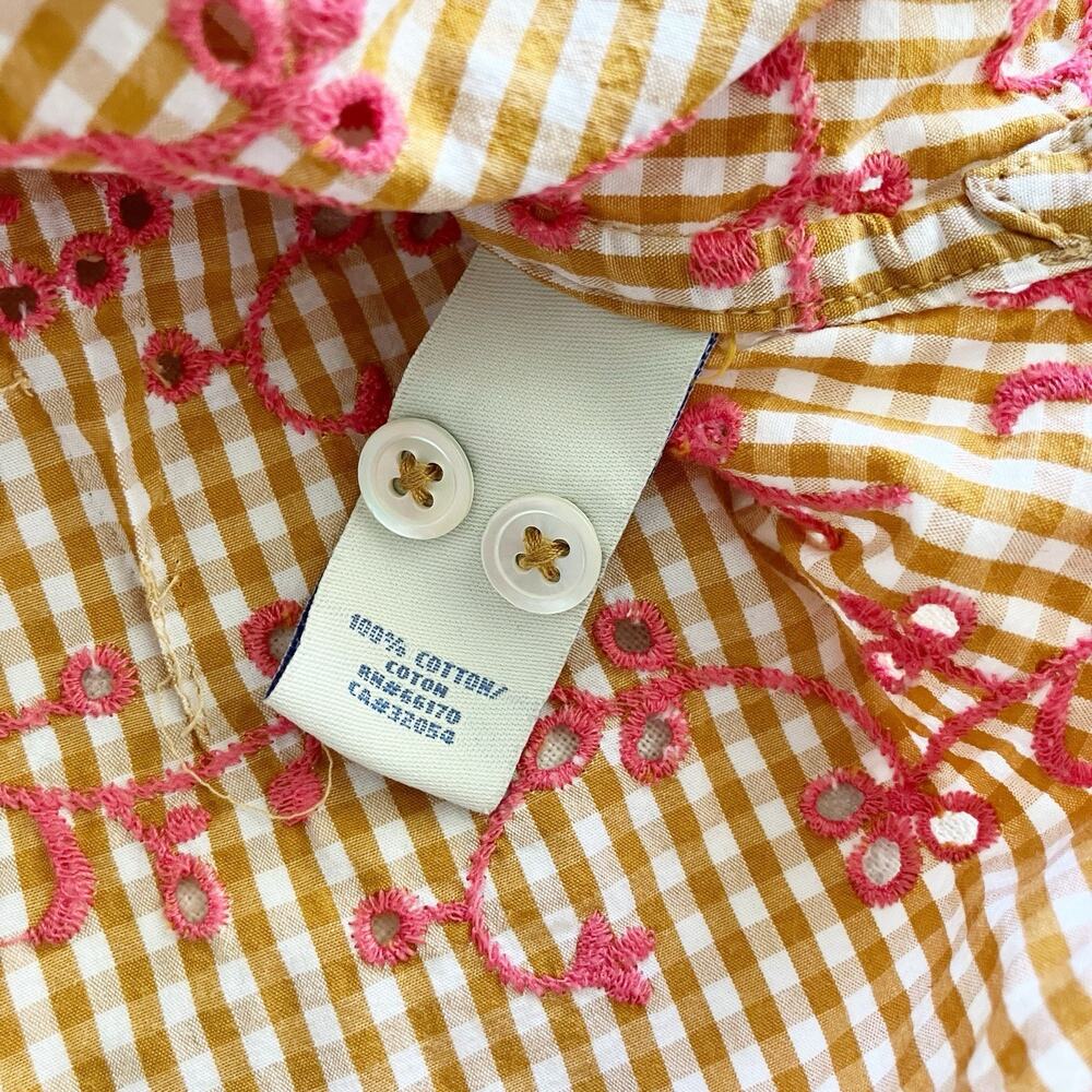 Anthropologie Odille 4 Eyelet Gingham Blouse Button Front Long Sleeve Orange Red - Picture 6 of 7